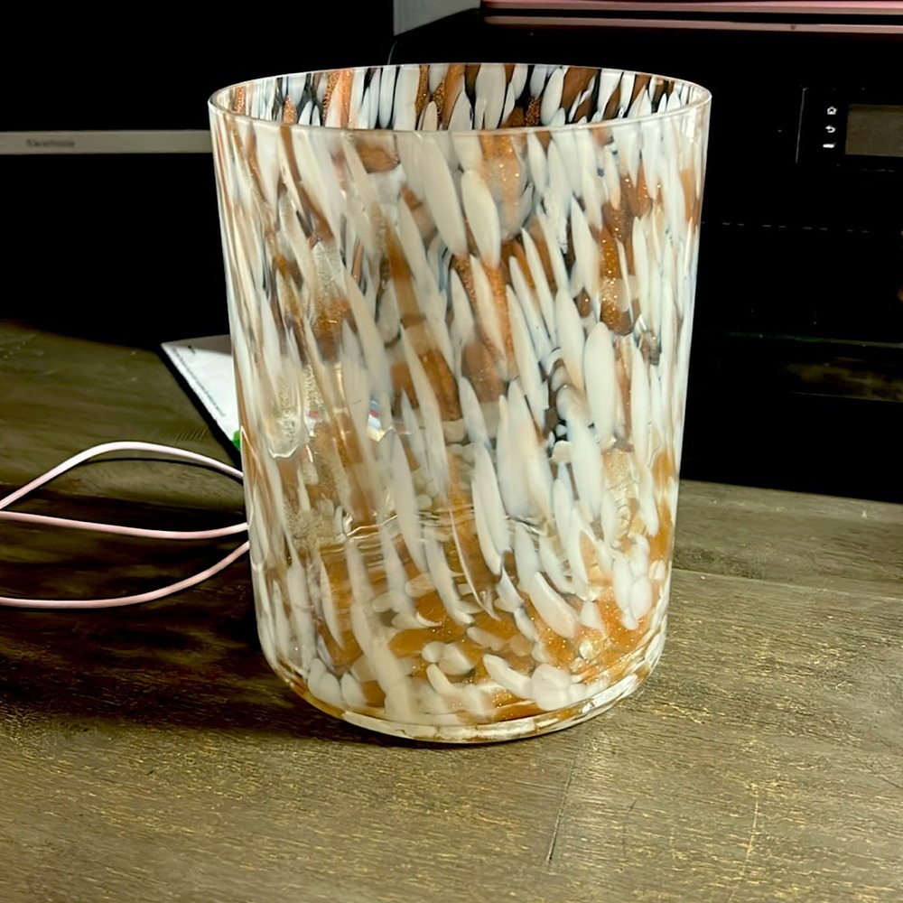 Glass Art Vase Rose Gold‎ Shimmer White Clear